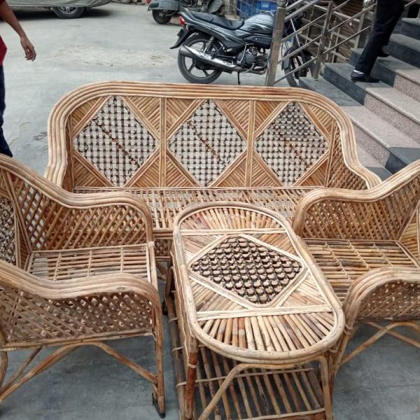 Cane 3+1+1 Sofa with Teapoy