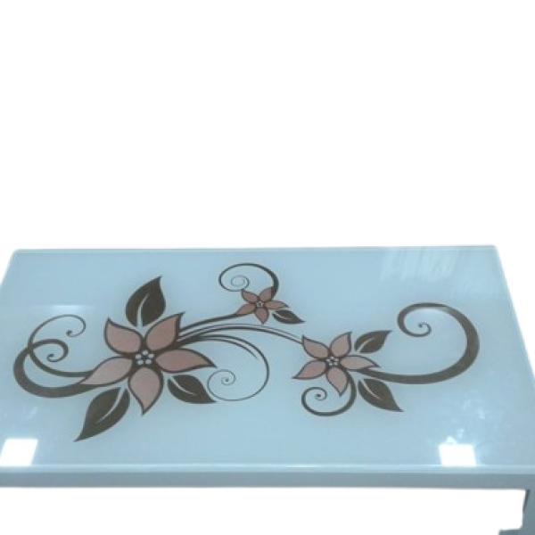 TEAPOY WHITE GLASS WITH DESIGN
